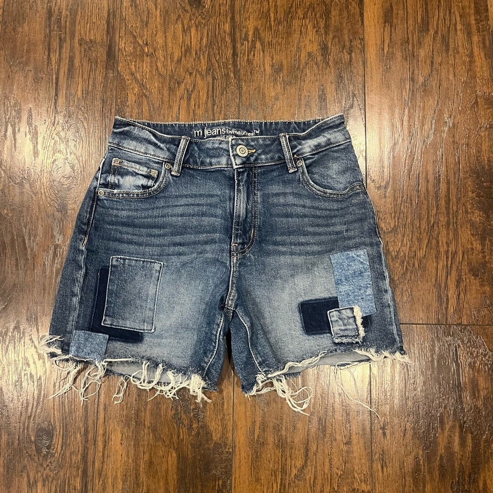 Maurices Blue Patchwork Frayed Jean Shorts